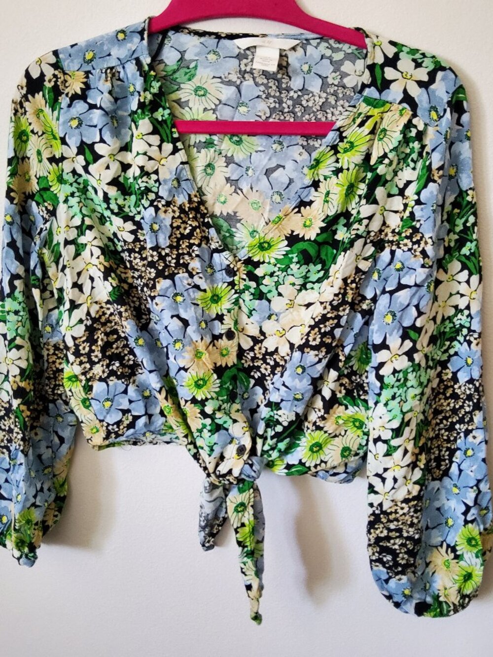 H&M Floral blouse with tie bottom